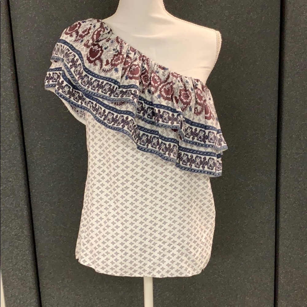 Blue Rain one shoulder ruffled top size M